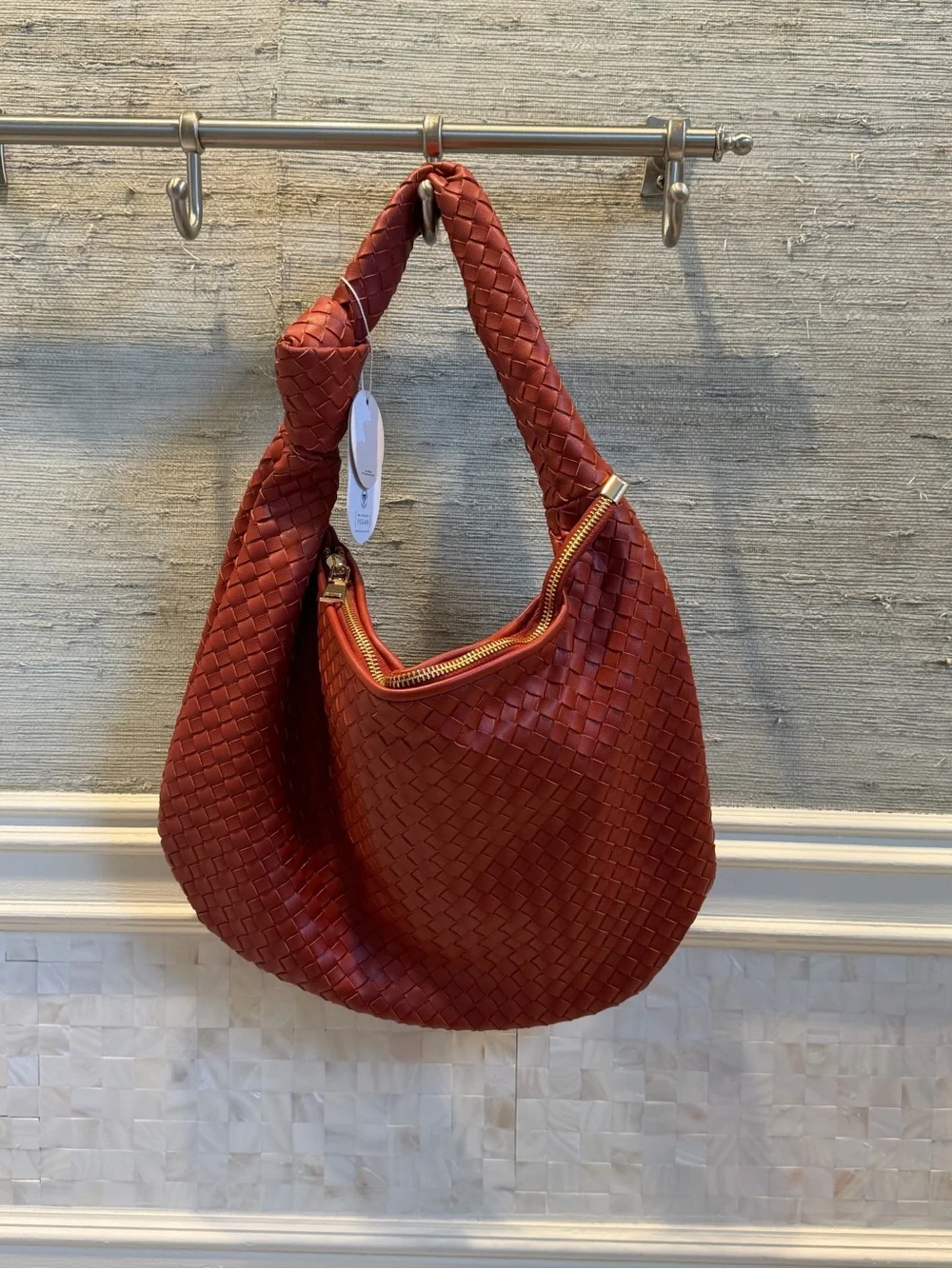 NWT neeAnthropologie melie Bianco Brigitte satchel woven knot bag tomato orange
